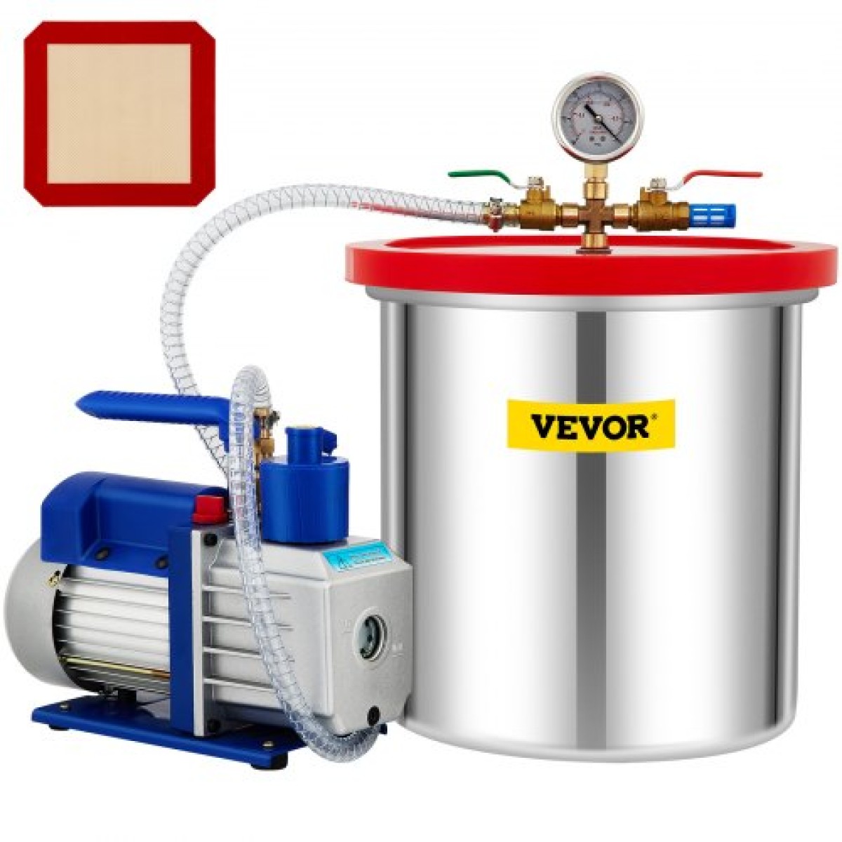 VEVOR Vacuum Chamber with Pump Vacuum Chamber Kit 5 Gal/18,9 L 5CFM 1/3HP Single Stage