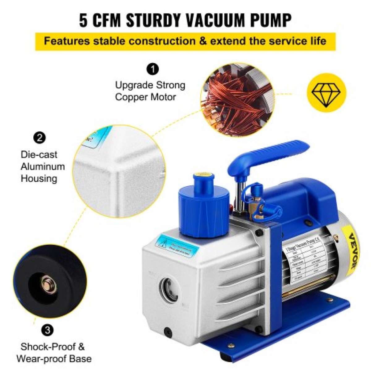 VEVOR Vacuum Chamber with Pump Vacuum Chamber Kit 5 Gal/18,9 L 5CFM 1/3HP Single Stage