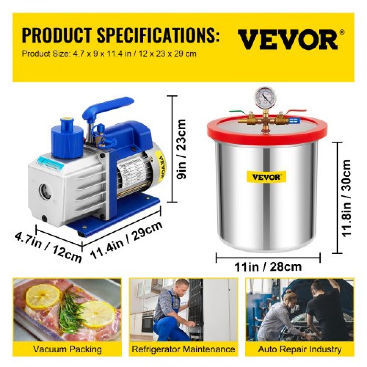 VEVOR Vacuum Chamber with Pump Vacuum Chamber Kit 5 Gal/18,9 L 5CFM 1/3HP Single Stage