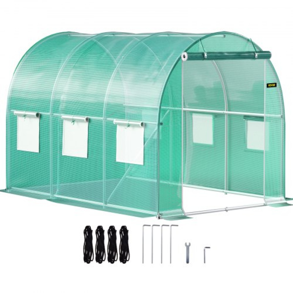 Θερμοκήπιο VEVOR Walk-in Tunnel, 304,8 x 213,4 x 213,4 cm Φορητό θερμοσίφωνο με γαλβανισμένο ατσάλι, 1 επάνω δοκό, διαγώνιους πόλους, πόρτα με φερμουάρ & 6 ανοιγόμενα παράθυρα, πράσινο