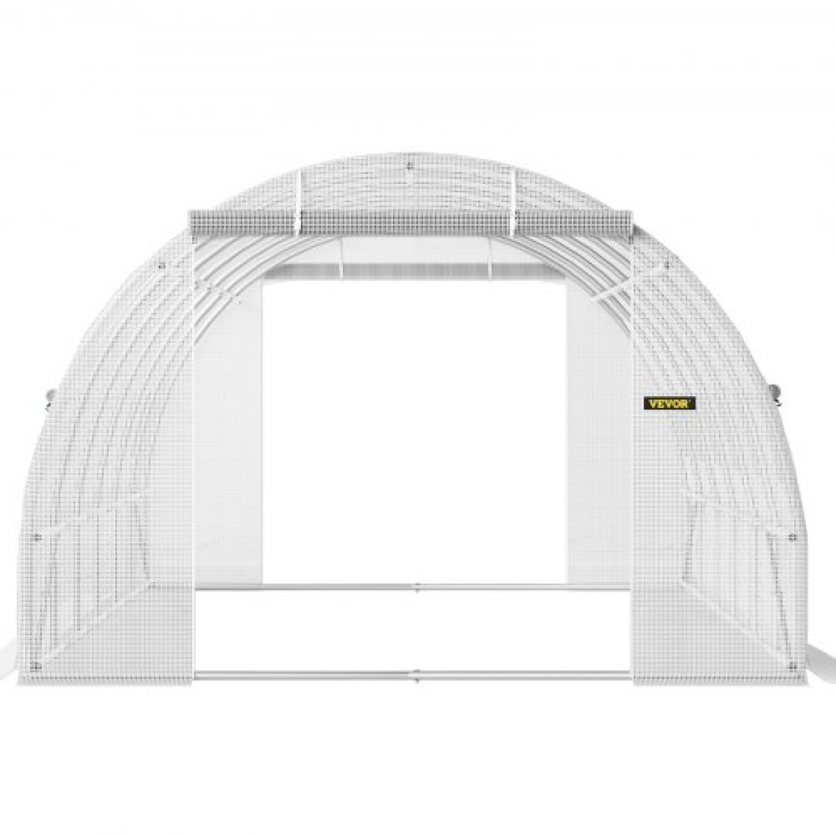 Θερμοκήπιο VEVOR Walk-in Tunnel, 609,6 x 304,8 x 213,4 cm Φορητό θερμοσίφωνο με γαλβανισμένο ατσάλι, 3 επάνω δοκάρια, 4 διαγώνιους πόλους, 2 πόρτες με φερμουάρ & 12 παράθυρα με αναδίπλωση, λευκό