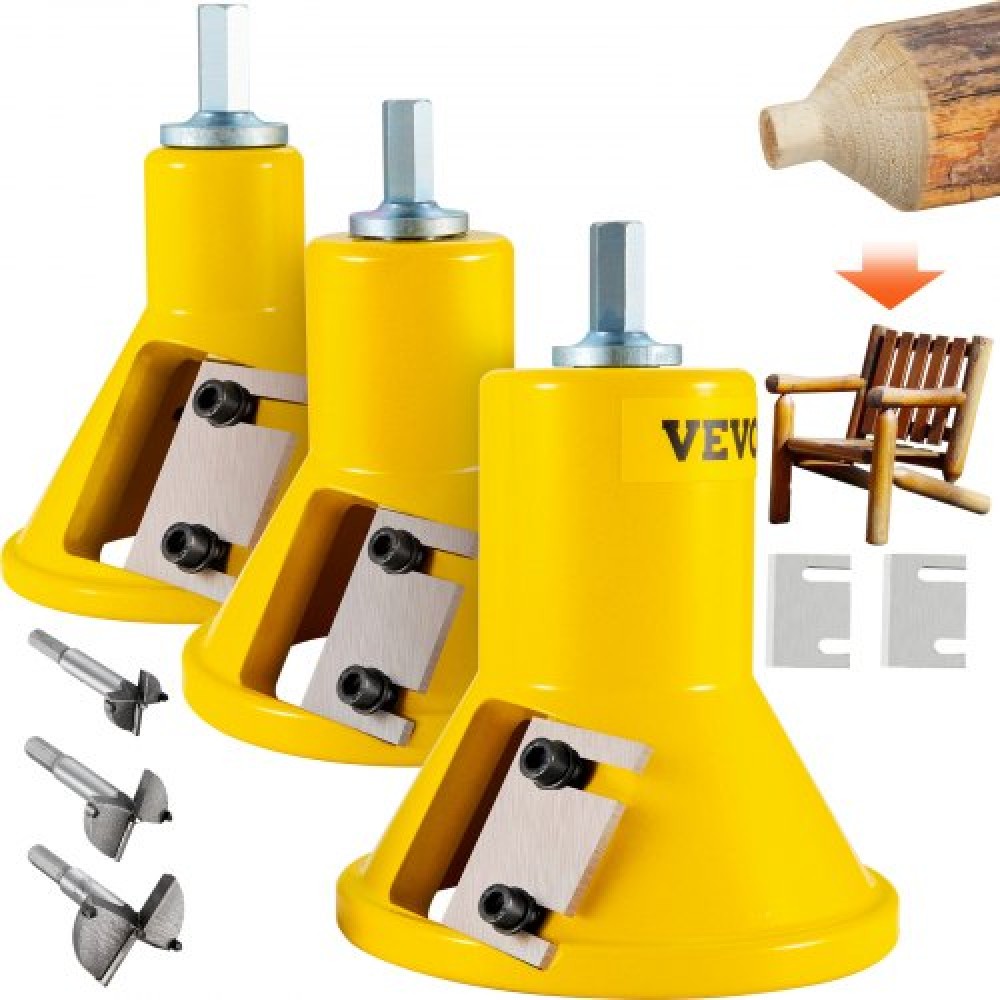 VEVOR Tenon Cutter, 1"/25,4mm & 1,5"/38mm & 2"/50,8mm, Premium κόφτης επίπλων από αλουμίνιο & ατσάλι, με διπλές ίσιες λεπίδες και βίδες με κουμπιά Home Master Kit, Εμπορικό εργαλείο εκκίνησης για το σπίτι D