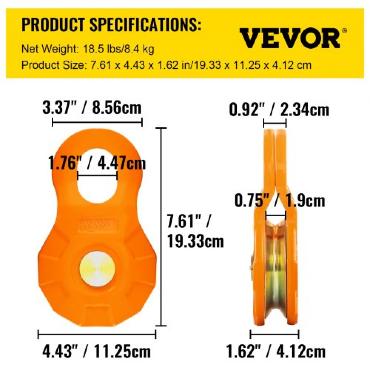 VEVOR Snatch Block, 11T/25.000 LBS Όριο φορτίου εργασίας, Τροχαλία βαρούλκου βαρέως τύπου για συνθετικό σχοινί 0,55"/14 mm ή μαλακά δεσμά, Αξεσουάρ αποκατάστασης εκτός δρόμου για τρακτέρ, φορτηγό, ATV & UTV, 2 πακέτα