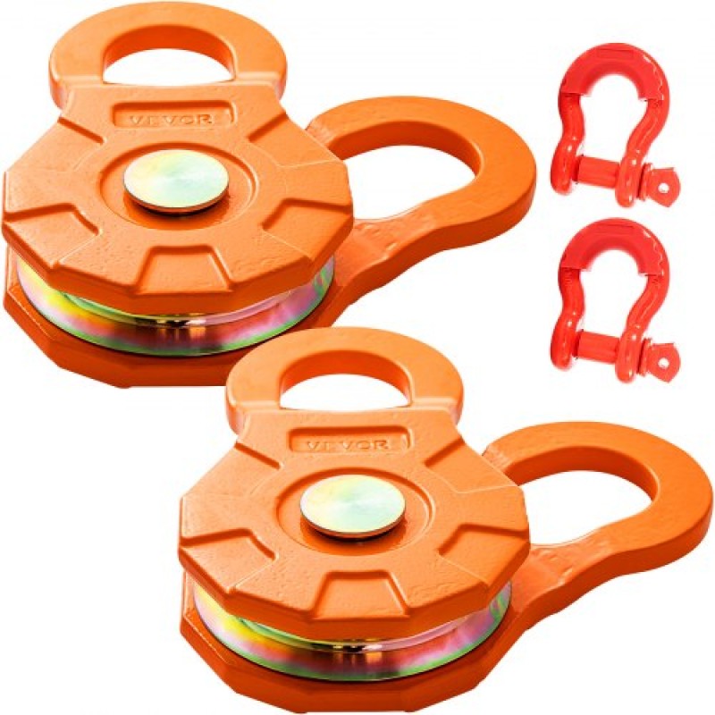 VEVOR Snatch Block, 11T/25.000 LBS Όριο φορτίου εργασίας, Τροχαλία βαρούλκου βαρέως τύπου για συνθετικό σχοινί 0,55"/14 mm ή μαλακά δεσμά, Αξεσουάρ αποκατάστασης εκτός δρόμου για τρακτέρ, φορτηγό, ATV & UTV, 2 πακέτα