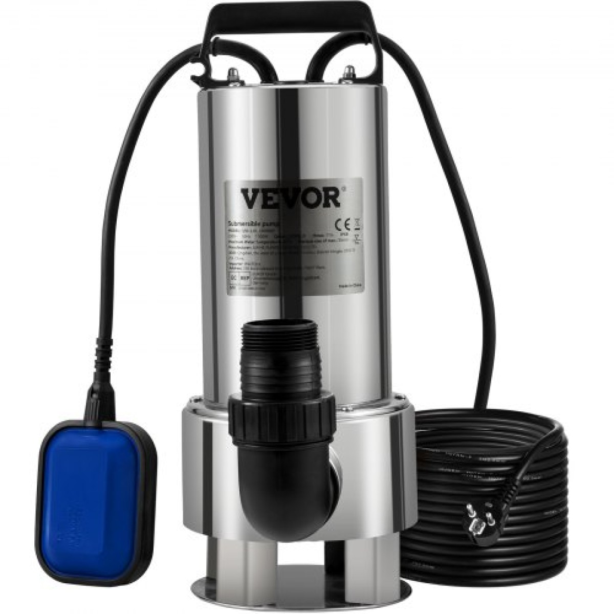 Υποβρύχια αντλία νερού VEVOR, 1300W 20000L/H, με καλώδιο 10 m και αυτόματο συνδεδεμένο διακόπτη πλωτήρα, ανοξείδωτο ατσάλι και χυτοσίδηρο για βρώμικα ή καθαρά, άδειες λίμνες κήπου, πισίνες, υδρομασάζ