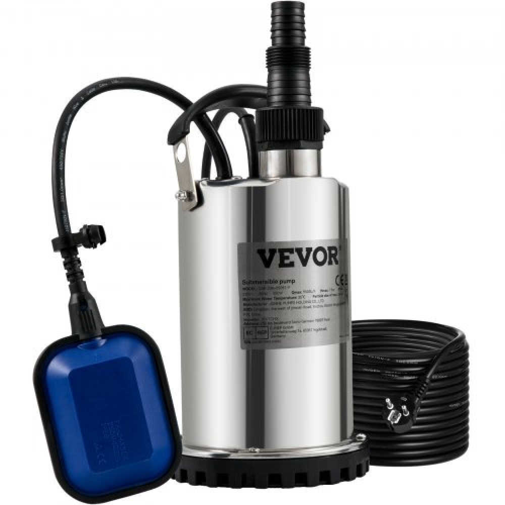 VEVOR Υποβρύχια Αντλία Νερού, 550W 9500L/H, με καλώδιο 10 m και αυτόματο συνδεδεμένο πλωτηροδιακόπτη, φορητός ανοξείδωτος χάλυβας για καθαρό, άδειο πλημμυρισμένο χώρο, πισίνες, υδρομασάζ, για άρδευση