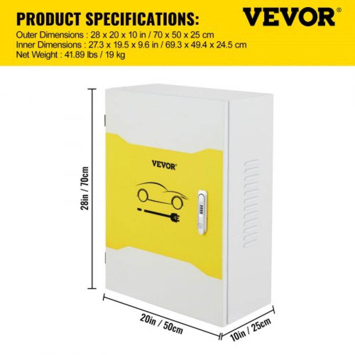 Κουτί σταθμού φόρτισης VEVOR Tesla, 70x50x25cm, Θήκη καλωδίων εξωτερικού χώρου Charging Box Cable Organizer, IP32 Αδιάβροχο Dustproof Cool Roll Steel Electrical Enclosure box, for Tesla Wall Connector