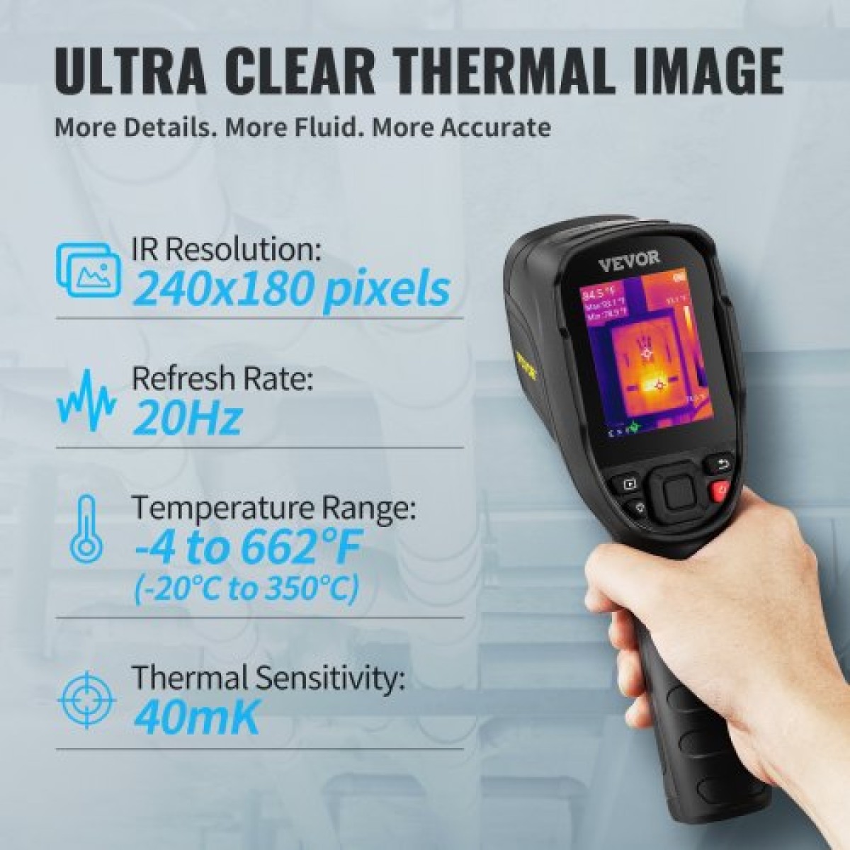 VEVOR Infrared Thermal Imager Θερμική κάμερα IR Ανάλυση 240x180 7,1 cm Οθόνη LCD