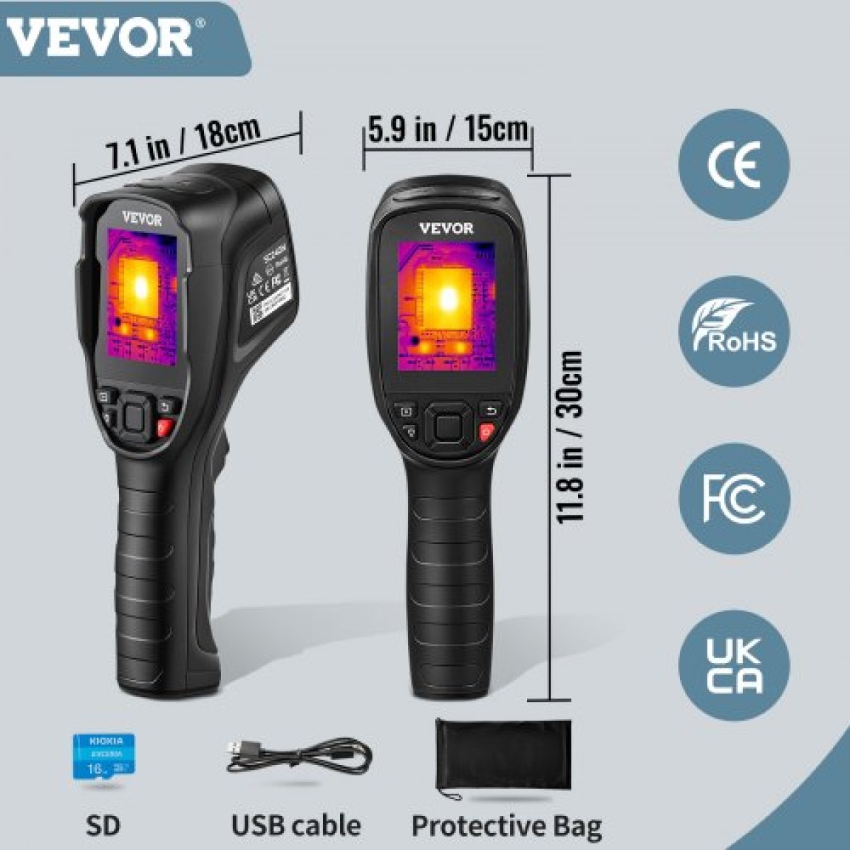 VEVOR Infrared Thermal Imager Θερμική κάμερα IR Ανάλυση 240x180 7,1 cm Οθόνη LCD