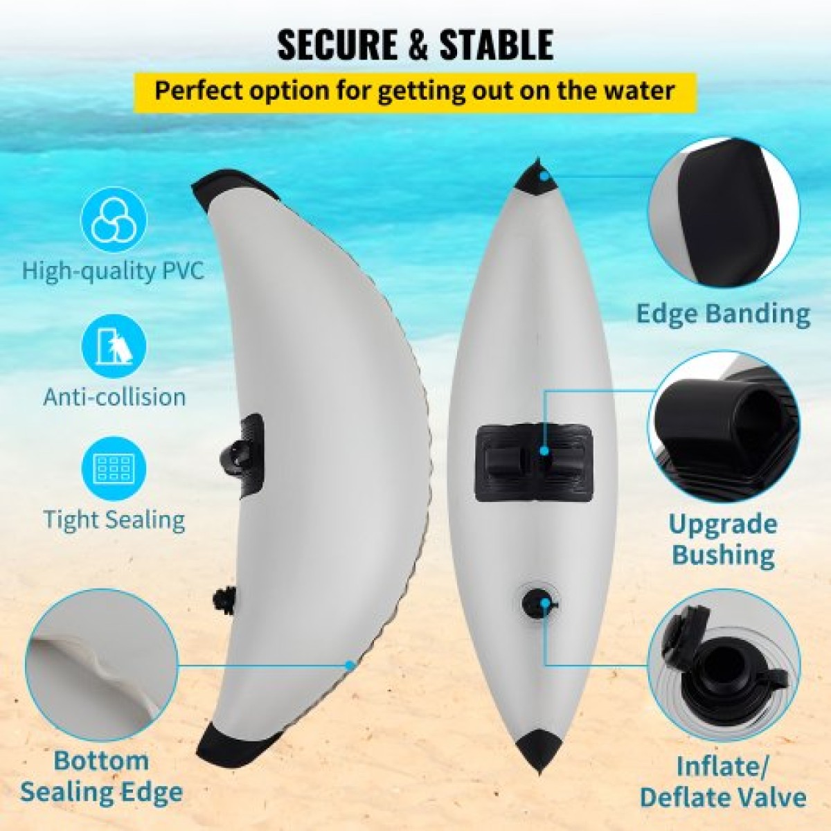 VEVOR Kayak Outrigger Stabilizer, 2 ΤΕΜ, PVC Φουσκωτό Πλωτήρα Outrigger με ράβδο Sidekick Arms, Standing Float Stabilizer System Kit για καγιάκ, κανό, ψαροκάικα