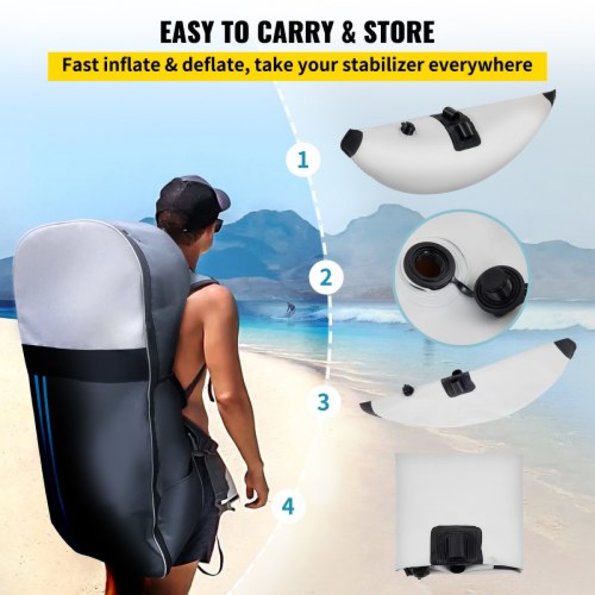 VEVOR Kayak Outrigger Stabilizer, 2 ΤΕΜ, PVC Φουσκωτό Πλωτήρα Outrigger με ράβδο Sidekick Arms, Standing Float Stabilizer System Kit για καγιάκ, κανό, ψαροκάικα