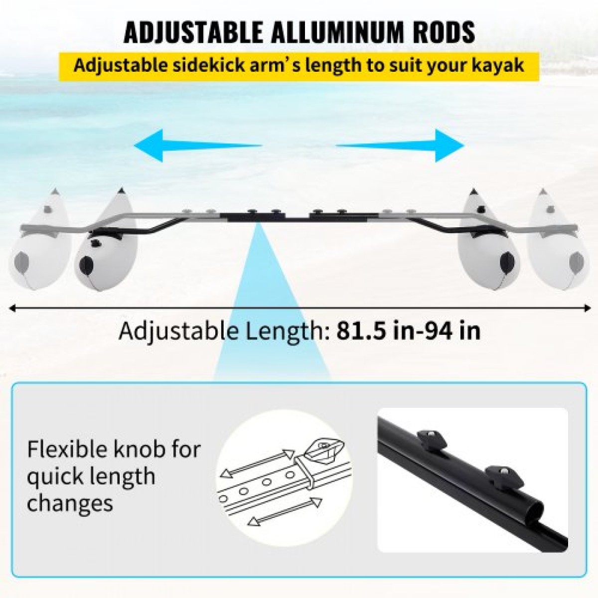 VEVOR Kayak Outrigger Stabilizer, 2 ΤΕΜ, PVC Φουσκωτό Πλωτήρα Outrigger με ράβδο Sidekick Arms, Standing Float Stabilizer System Kit για καγιάκ, κανό, ψαροκάικα