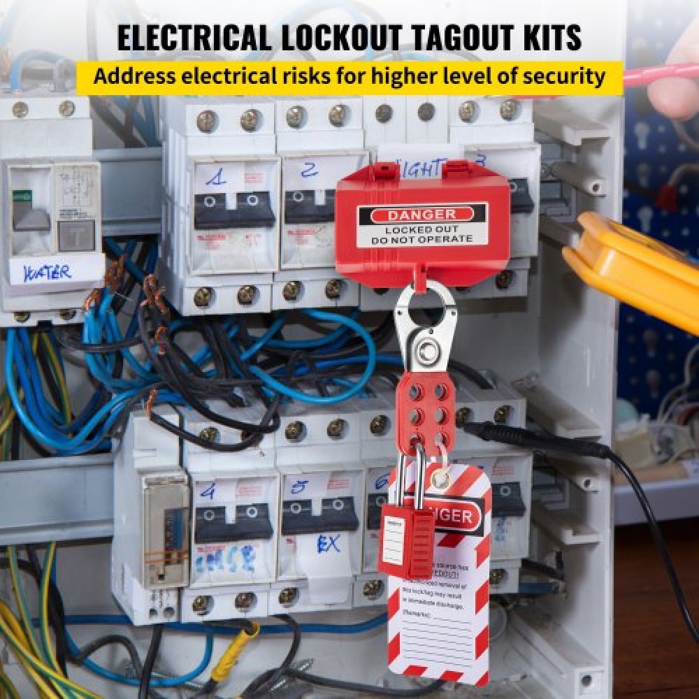 VEVOR 42 PCS Lockout Tagout Kit, Electrical Safety Loto Kit Περιλαμβάνει λουκέτα, 5 είδη κλειδαριών, Hasps, Tags & Ties, Box, Lockout Safety Tools για αφαίρεση ηλεκτρικού κινδύνου σε βιομηχανικά, μηχανήματα