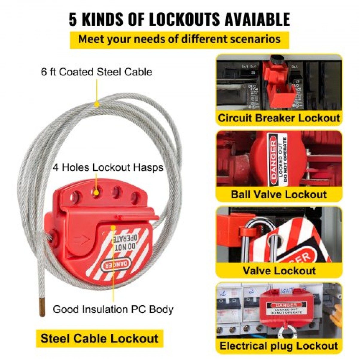 VEVOR 42 PCS Lockout Tagout Kit, Electrical Safety Loto Kit Περιλαμβάνει λουκέτα, 5 είδη κλειδαριών, Hasps, Tags & Ties, Box, Lockout Safety Tools για αφαίρεση ηλεκτρικού κινδύνου σε βιομηχανικά, μηχανήματα