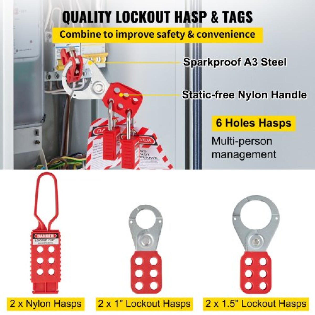 VEVOR 42 PCS Lockout Tagout Kit, Electrical Safety Loto Kit Περιλαμβάνει λουκέτα, 5 είδη κλειδαριών, Hasps, Tags & Ties, Box, Lockout Safety Tools για αφαίρεση ηλεκτρικού κινδύνου σε βιομηχανικά, μηχανήματα