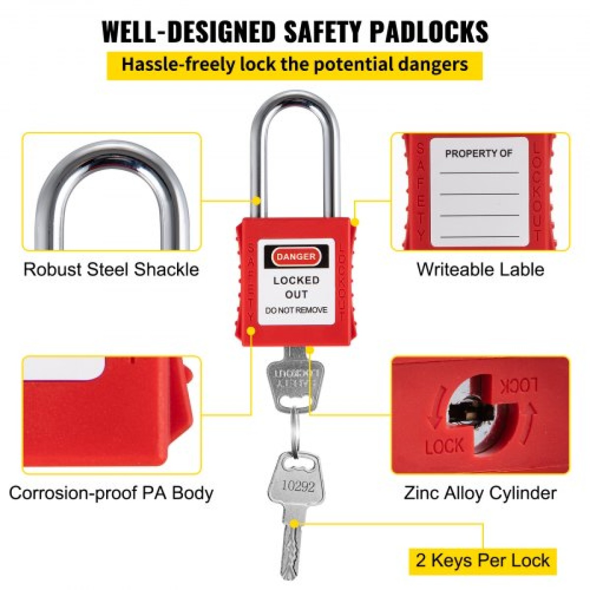 VEVOR 58 PCS Lockout Tagout Kit, Electrical Safety Loto Kit περιλαμβάνει λουκέτα, Lockout Station, Hasp, Tags & Zip Ties, Lockout Tagout Safety Tools for Industrial, Electrical Power, Μηχανήματα