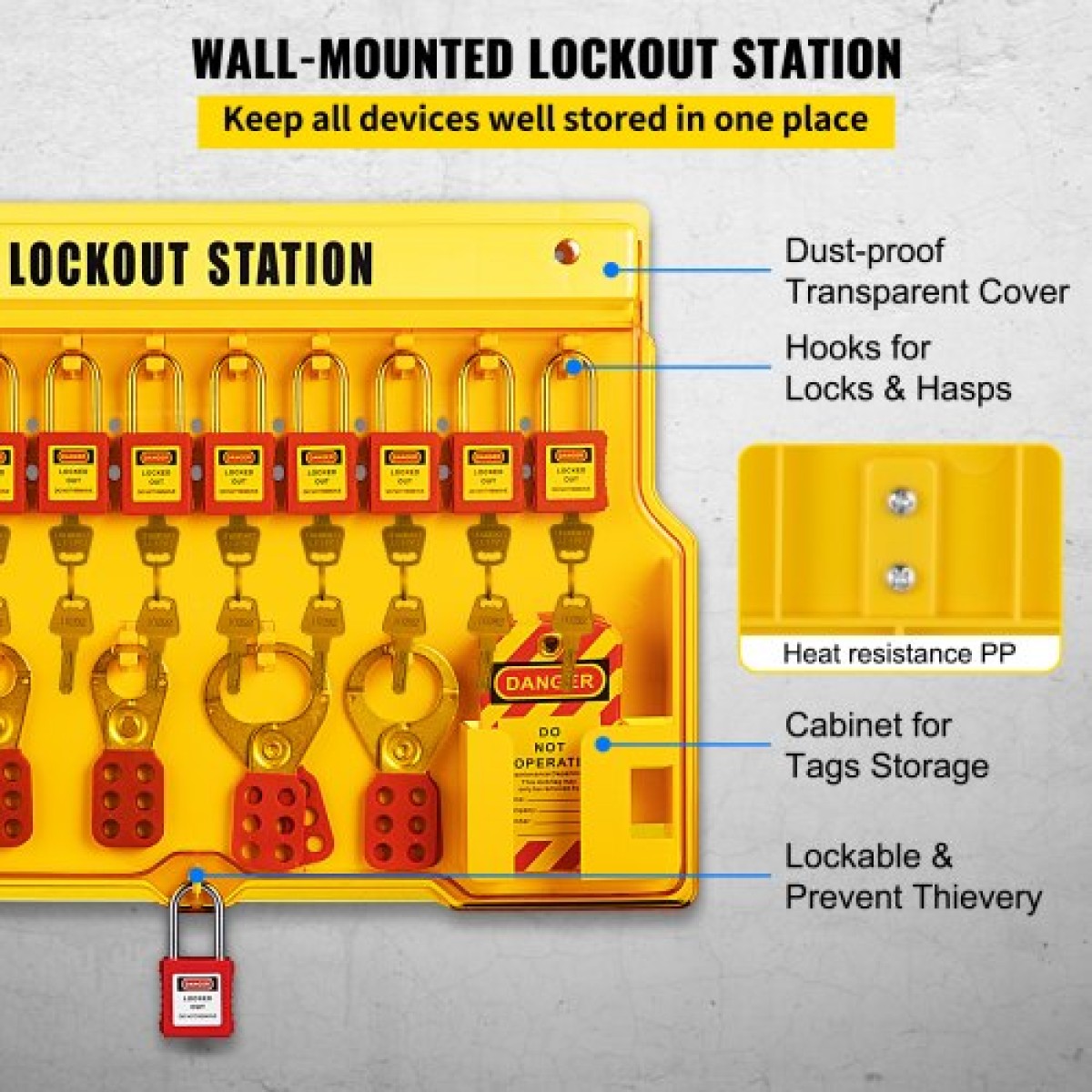 VEVOR 58 PCS Lockout Tagout Kit, Electrical Safety Loto Kit περιλαμβάνει λουκέτα, Lockout Station, Hasp, Tags & Zip Ties, Lockout Tagout Safety Tools for Industrial, Electrical Power, Μηχανήματα