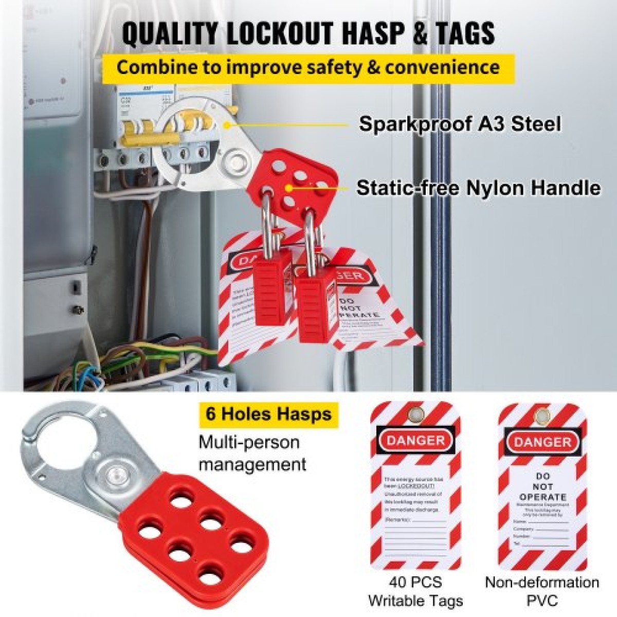 VEVOR 58 PCS Lockout Tagout Kit, Electrical Safety Loto Kit περιλαμβάνει λουκέτα, Lockout Station, Hasp, Tags & Zip Ties, Lockout Tagout Safety Tools for Industrial, Electrical Power, Μηχανήματα
