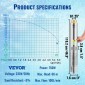 Υποβρύχια αντλία VEVOR Deep Well, 750W 230V/50Hz, 100L/min 66 m Head Sand Resistant <5%, 20 m Electric Cord, 7,6 cm Αντλίες νερού από ανοξείδωτο χάλυβα για βιομηχανική, άρδευση και οικιακή χρήση, IP68 αδιάβροχη
