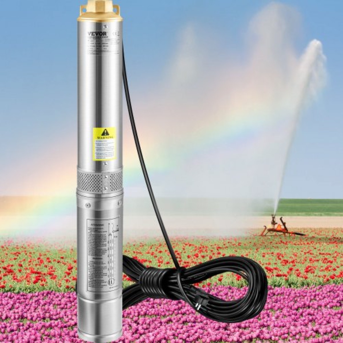 Υποβρύχια αντλία VEVOR Deep Well, 750W 230V/50Hz, 100L/min 66 m Head Sand Resistant <5%, 20 m Electric Cord, 7,6 cm Αντλίες νερού από ανοξείδωτο χάλυβα για βιομηχανική, άρδευση και οικιακή χρήση, IP68 αδιάβροχη