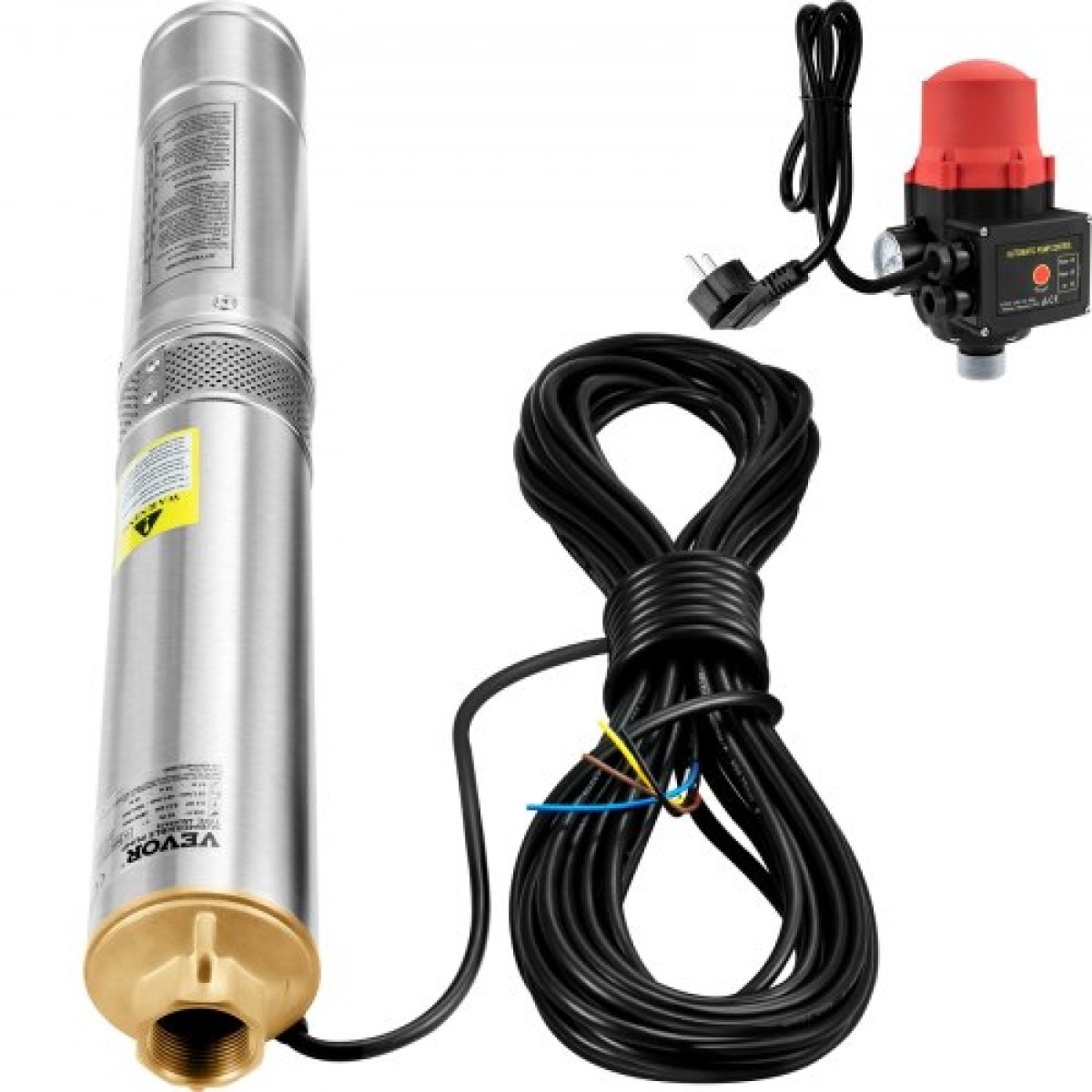 Υποβρύχια αντλία VEVOR Deep Well, 550W 230V/50Hz, 50L/min 89 m Head, 20 m Cord & Automatic Pressure Switch, 8,2 cm Αντλίες νερού από ανοξείδωτο χάλυβα για βιομηχανική, άρδευση και οικιακή χρήση, IP68 αδιάβροχη