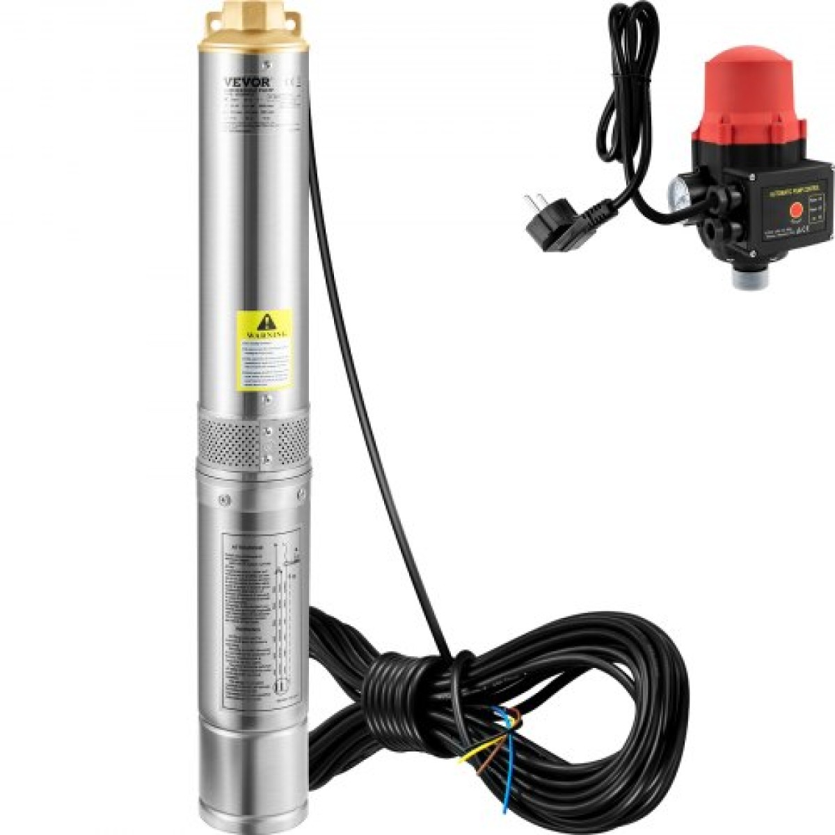 Υποβρύχια αντλία VEVOR Deep Well, 550W 230V/50Hz, 50L/min 89 m Head, 20 m Cord & Automatic Pressure Switch, 8,2 cm Αντλίες νερού από ανοξείδωτο χάλυβα για βιομηχανική, άρδευση και οικιακή χρήση, IP68 αδιάβροχη