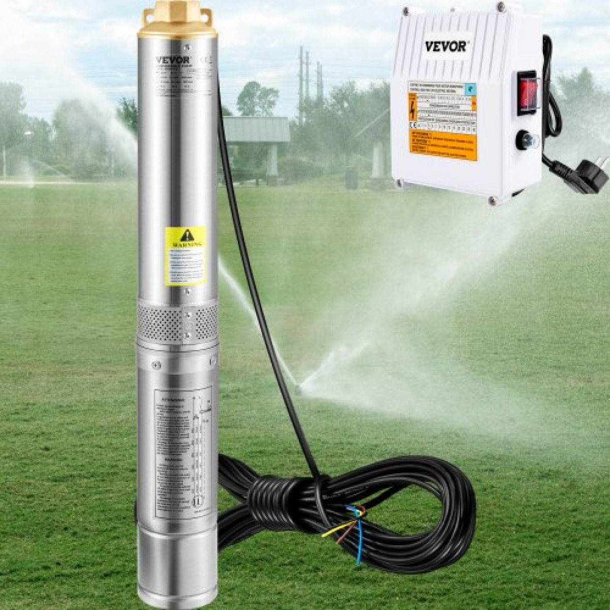 Υποβρύχια αντλία VEVOR Deep Well, 370W 230V/50Hz, 110L/min 44 m Head, με καλώδιο 20 m & εξωτερικό κιβώτιο ελέγχου, 10,2 cm Αντλίες νερού από ανοξείδωτο χάλυβα για βιομηχανική, άρδευση & οικιακή χρήση, IP68 αδιάβροχη