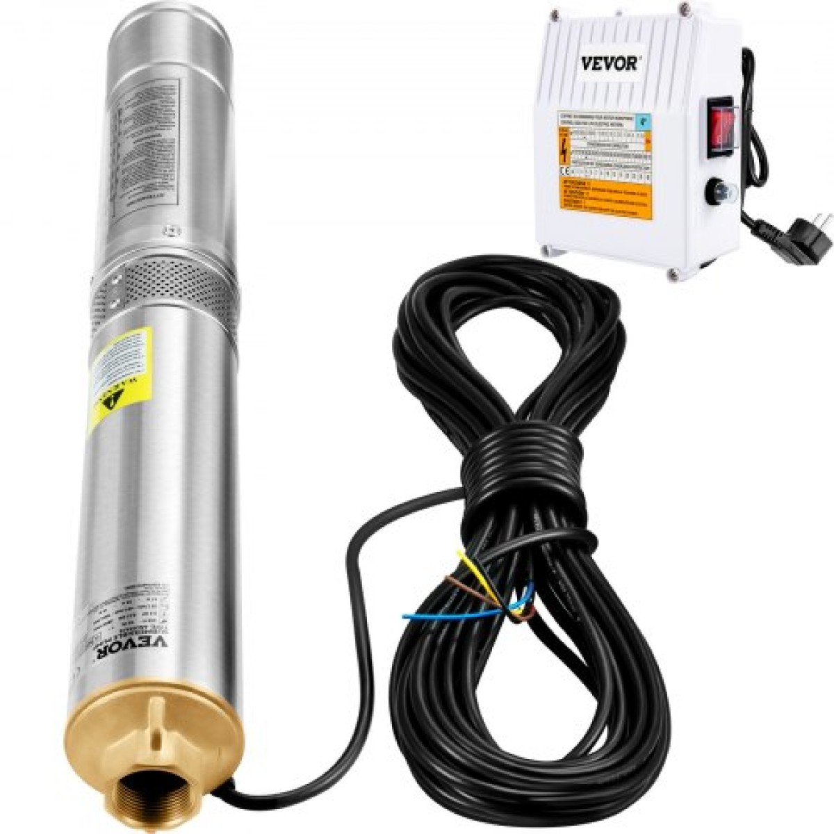 Υποβρύχια αντλία VEVOR Deep Well, 370W 230V/50Hz, 110L/min 44 m Head, με καλώδιο 20 m & εξωτερικό κιβώτιο ελέγχου, 10,2 cm Αντλίες νερού από ανοξείδωτο χάλυβα για βιομηχανική, άρδευση & οικιακή χρήση, IP68 αδιάβροχη