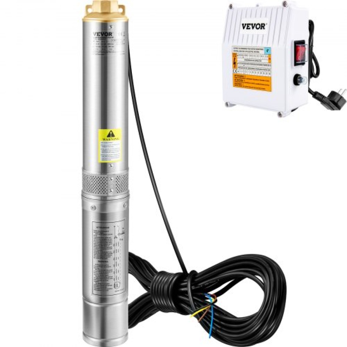 Υποβρύχια αντλία VEVOR Deep Well, 370W 230V/50Hz, 110L/min 44 m Head, με καλώδιο 20 m & εξωτερικό κιβώτιο ελέγχου, 10,2 cm Αντλίες νερού από ανοξείδωτο χάλυβα για βιομηχανική, άρδευση & οικιακή χρήση, IP68 αδιάβροχη