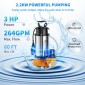 Υποβρύχια αντλία νερού VEVOR, 2200W 60000L/H, με καλώδιο 8 m και αυτόματο συνδεδεμένο διακόπτη πλωτήρα, φορητός ανοξείδωτος χάλυβας για βρώμικα ή καθαρά, πλημμύρες αποχέτευσης, άδειες λίμνες κήπου, πισίνες, υδρομασάζ