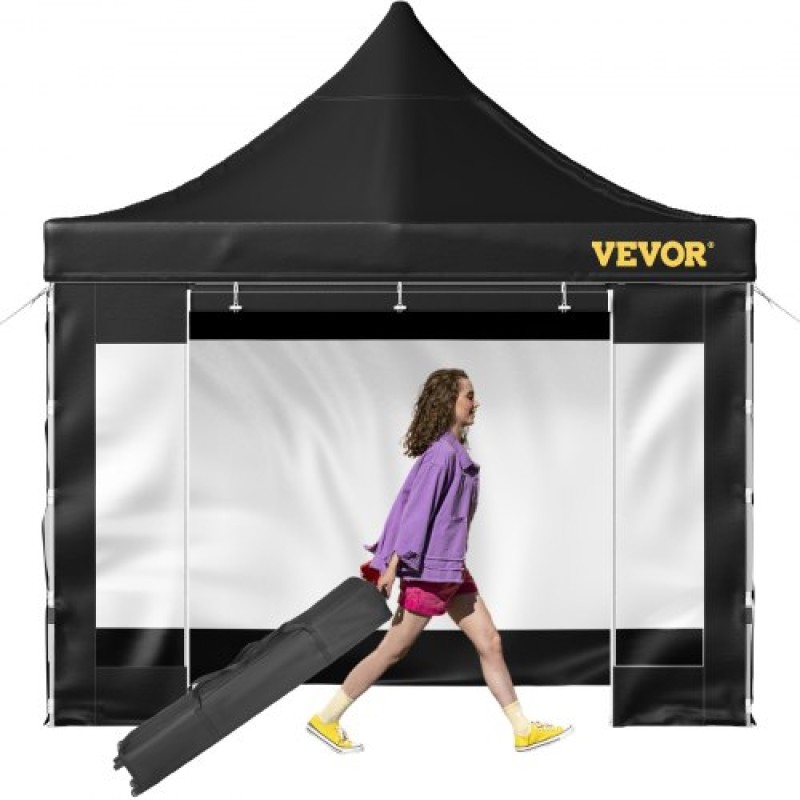 VEVOR 304,8 x 304,8 cm Pop Up Σκηνή με κουβούκλιο, Τέντα κιόσκι εξωτερικής βεράντας με αφαιρούμενα πλαϊνά τοιχώματα και τσάντα με τροχούς, αδιάβροχο στιγμιαίο κιόσκι για πάρτι, κήπο, αυλή, μαύρο