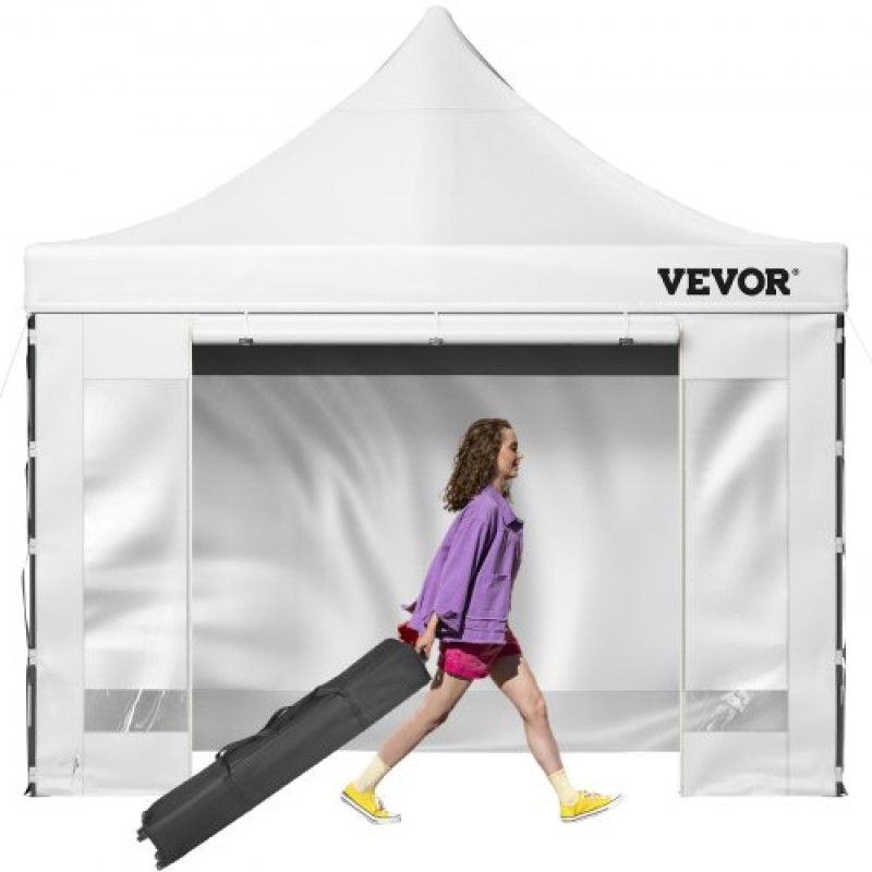 VEVOR 304,8 x 304,8 cm Pop Up Σκηνή με κουβούκλιο, Τέντα κιόσκι εξωτερικής βεράντας με αφαιρούμενα πλευρικά τοιχώματα και τσάντα με τροχούς, αδιάβροχο στιγμιαίο κιόσκι για πάρτι, κήπο, αυλή, λευκό