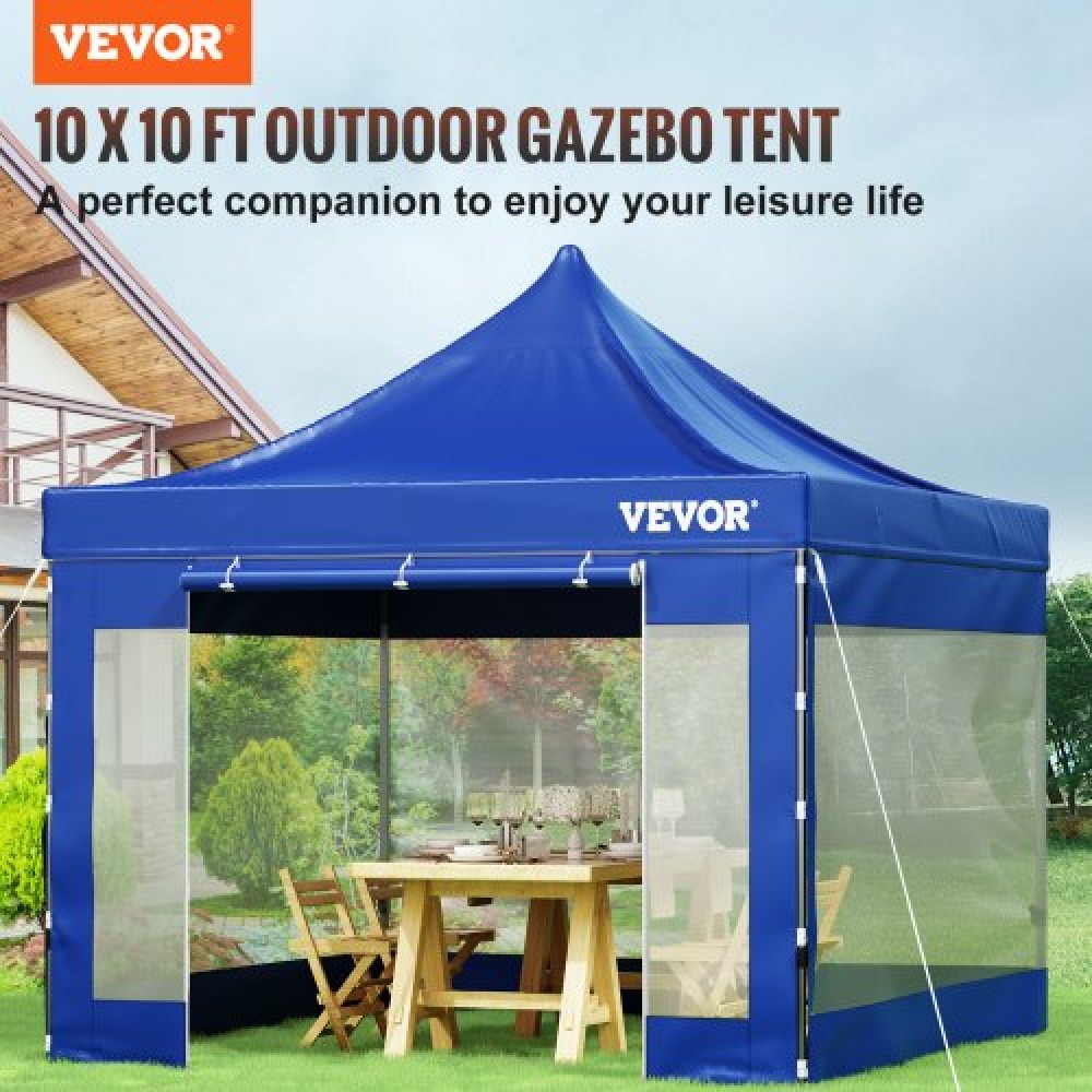VEVOR 10 x 10 FT Pop Up Canopy Tent, Outdoor Patio Gazebo Tent with Removable Sidewalls and Wheeled Bag, UV Resistant Waterproof Instant Gazebo Shelter for Party, Garden, Backyard, Blue