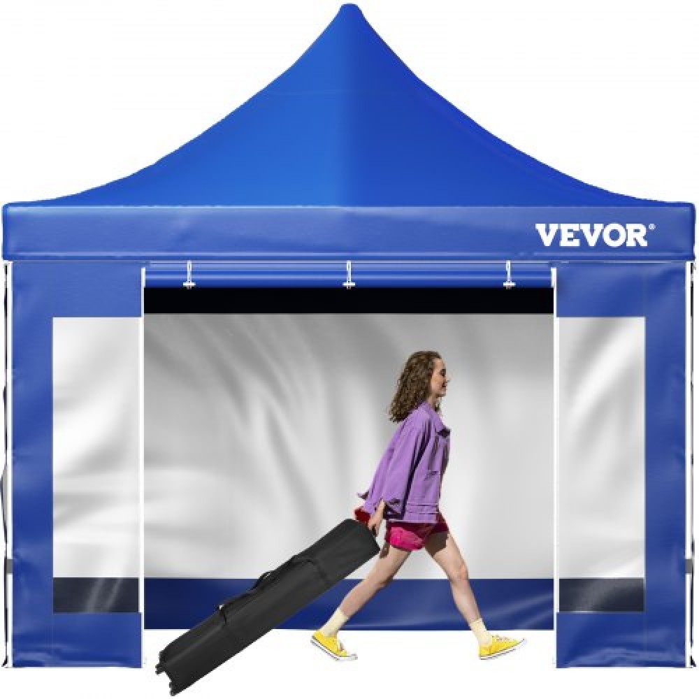 VEVOR 10 x 10 FT Pop Up Canopy Tent, Outdoor Patio Gazebo Tent with Removable Sidewalls and Wheeled Bag, UV Resistant Waterproof Instant Gazebo Shelter for Party, Garden, Backyard, Blue
