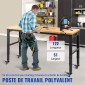 VEVOR Πάγκος Εργασίας Ρυθμιζόμενο ύψος, 122cm Π X 51cm D X 104cm Υ Τραπέζι γκαράζ με 79 – 104 cm Ύψος & Χωρητικότητα 720KG, με πρίζες & σκληρό ξύλο επάνω & μεταλλικό πλαίσιο & περιστρεφόμενους τροχούς, για σπίτι γραφείου