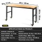 VEVOR Πάγκος Εργασίας Ρυθμιζόμενο ύψος, 122cm Π X 51cm D X 104cm Υ Τραπέζι γκαράζ με 79 – 104 cm Ύψος & Χωρητικότητα 720KG, με πρίζες & σκληρό ξύλο επάνω & μεταλλικό πλαίσιο & περιστρεφόμενους τροχούς, για σπίτι γραφείου