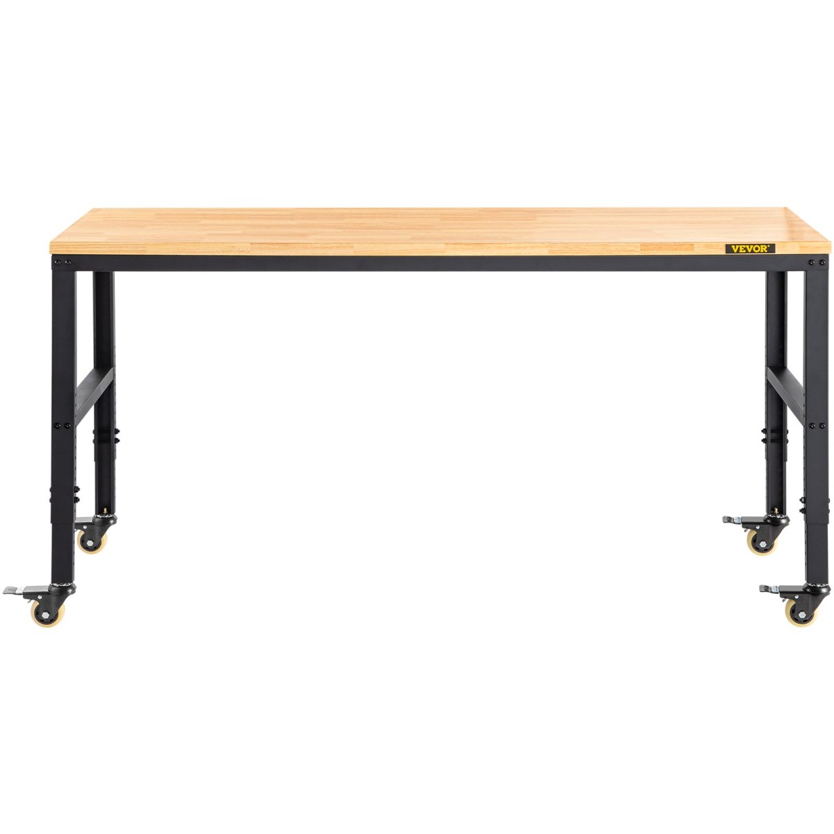 VEVOR Πάγκος Εργασίας Ρυθμιζόμενο ύψος, 122cm Π X 51cm D X 104cm Υ Τραπέζι γκαράζ με 79 – 104 cm Ύψος & Χωρητικότητα 720KG, με πρίζες & σκληρό ξύλο επάνω & μεταλλικό πλαίσιο & περιστρεφόμενους τροχούς, για σπίτι γραφείου