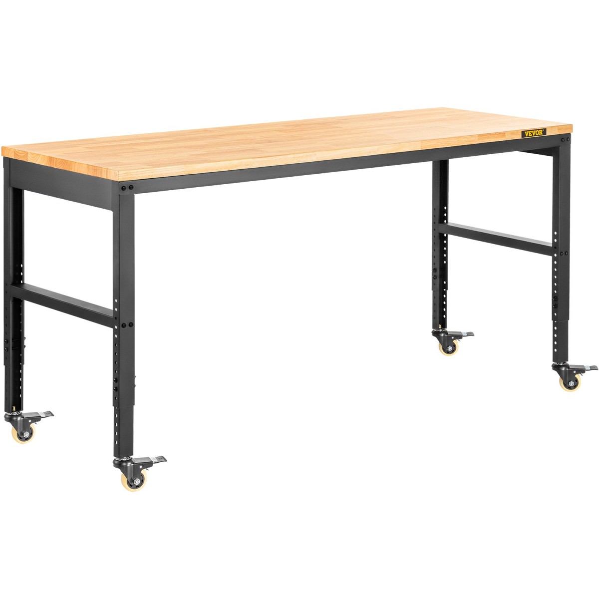 VEVOR Πάγκος Εργασίας Ρυθμιζόμενο ύψος, 122cm Π X 51cm D X 104cm Υ Τραπέζι γκαράζ με 79 – 104 cm Ύψος & Χωρητικότητα 720KG, με πρίζες & σκληρό ξύλο επάνω & μεταλλικό πλαίσιο & περιστρεφόμενους τροχούς, για σπίτι γραφείου