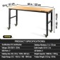 Πάγκος εργασίας VEVOR Ρυθμιζόμενο ύψος, 122cm Π X 61cm D X 104cm Υ Τραπέζι γκαράζ με 79 – 104 cm Ύψος & Χωρητικότητα 720KG, με πρίζες & σκληρό ξύλο επάνω & μεταλλικό πλαίσιο & περιστρεφόμενοι τροχοί, για σπίτι γραφείου