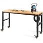 Πάγκος εργασίας VEVOR Ρυθμιζόμενο ύψος, 122cm Π X 61cm D X 104cm Υ Τραπέζι γκαράζ με 79 – 104 cm Ύψος & Χωρητικότητα 720KG, με πρίζες & σκληρό ξύλο επάνω & μεταλλικό πλαίσιο & περιστρεφόμενοι τροχοί, για σπίτι γραφείου