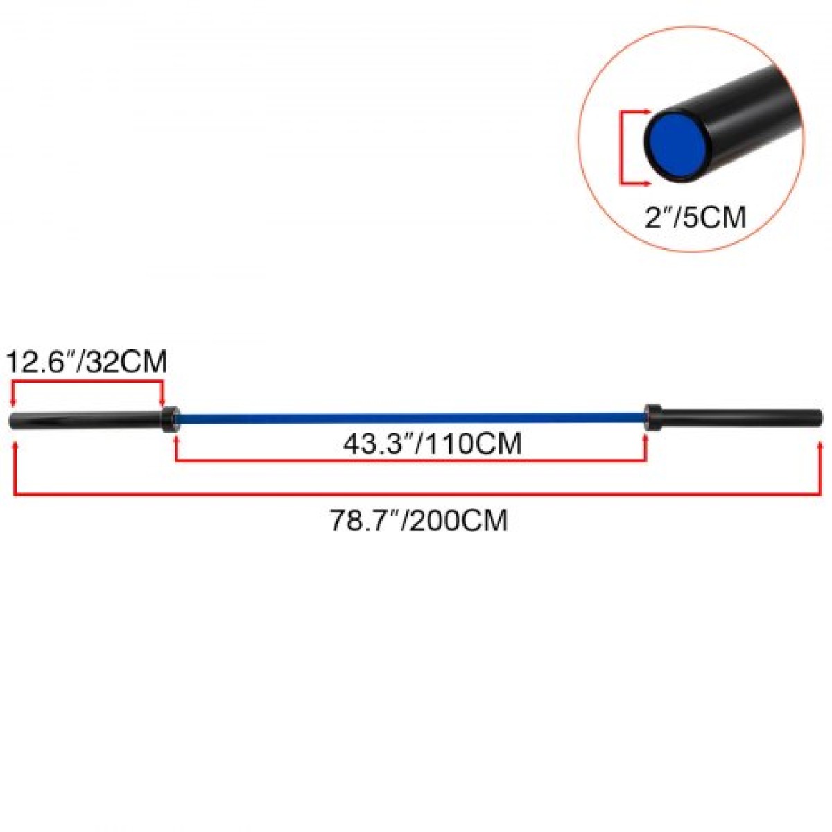 Vevor 2m Barbell Blue 15KG Weight Lifting Bar Workout Fitness Πάγκος άσκησης Μπάρα πίεσης για άρση βαρών Μπάρα βαρών Μπάρα ανύψωσης πάγκου Squat με πόρπες και σφιγκτήρες