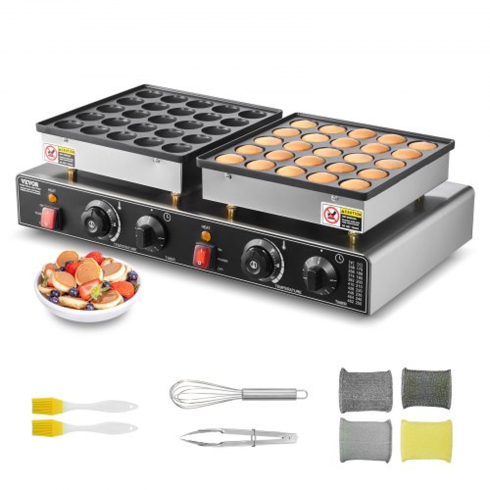VEVOR 50PCS Mini Dutch Pancake Maker, Αντικολλητικό ανοξείδωτο ατσάλι Dorayaki Baker, 1800W Commercial Electric Poffertjes Grill Pan, Dual Temp & Time Control, για επιδόρπιο πρωινού εστιατορίου κουζίνας