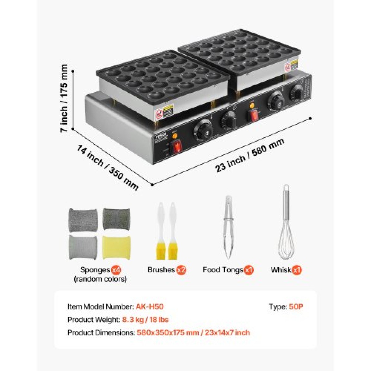 VEVOR 50PCS Mini Dutch Pancake Maker, Αντικολλητικό ανοξείδωτο ατσάλι Dorayaki Baker, 1800W Commercial Electric Poffertjes Grill Pan, Dual Temp & Time Control, για επιδόρπιο πρωινού εστιατορίου κουζίνας