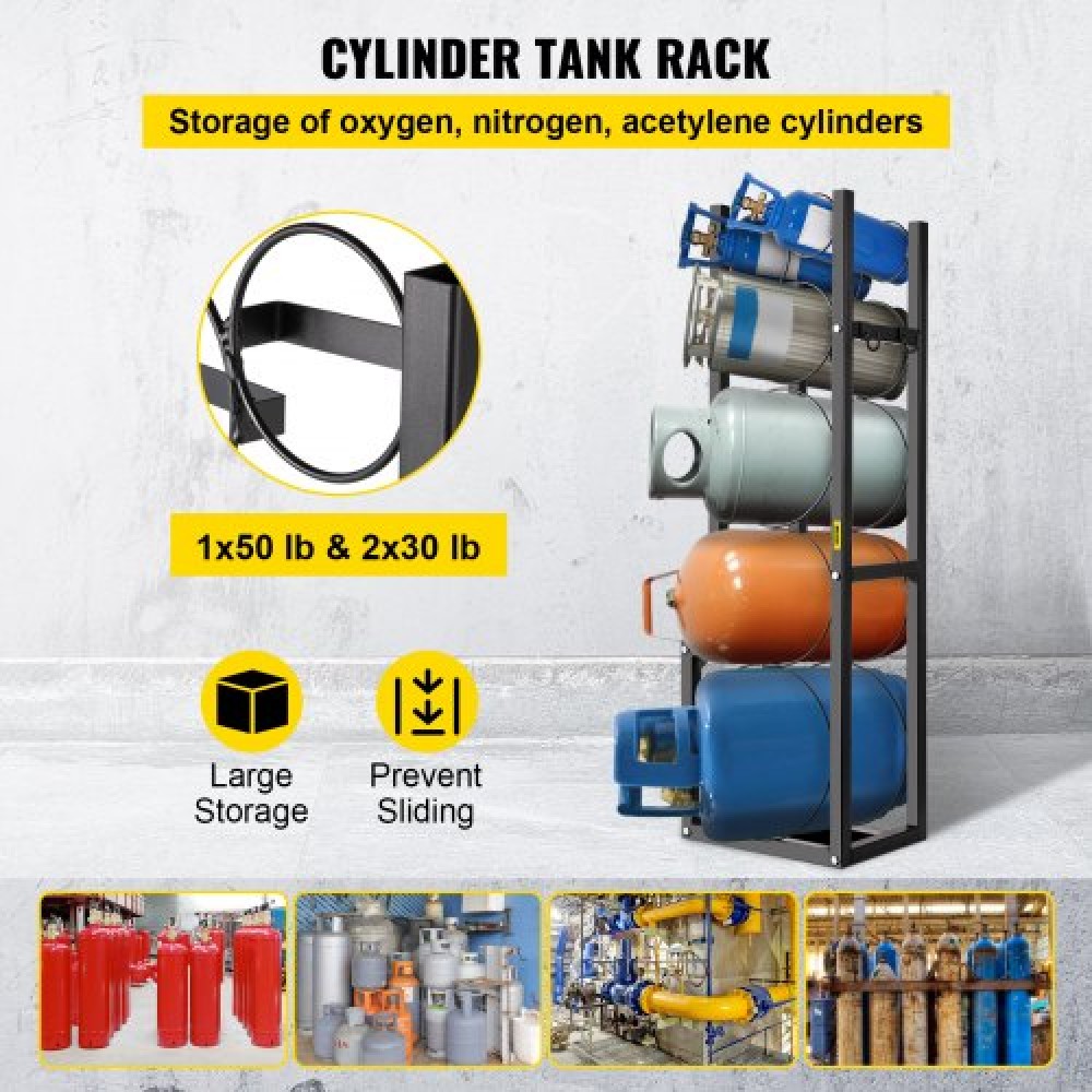 Ράφι δεξαμενής ψυκτικού VEVOR με 1x50 lb, 2x30 lb και 3 μικρά φιαλίδια, ράφι κυλίνδρων 48,5x15x11 ιντσών Ράφι κυλίνδρων αερίου και θήκες για αποθήκευση οξυγόνου αερίου