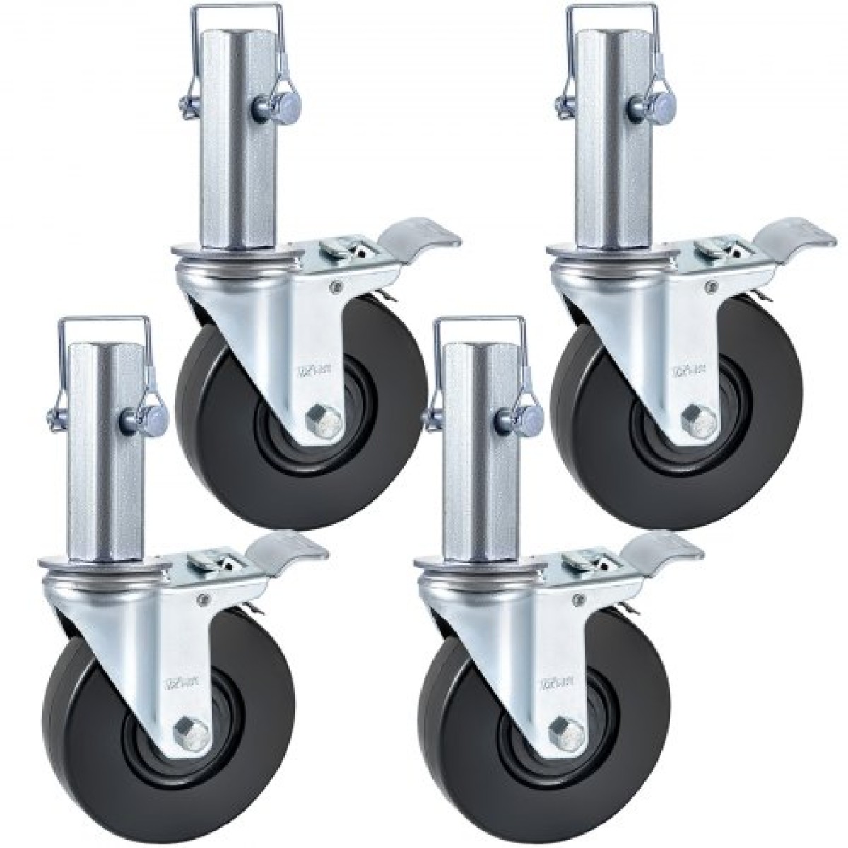 VEVOR 4 Pack 5"/12,7 cm Σκαλωσιάς βαρέως τύπου, ελαστικός περιστρεφόμενος τροχός με διπλό κλείδωμα 1,25" (3,2 cm) Τετράγωνο στέλεχος 440LBS/199,6 kg Χωρητικότητα ανά τροχό