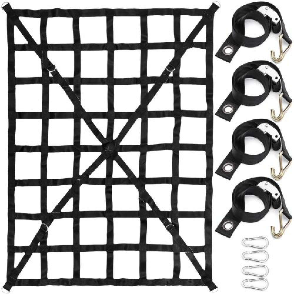Truck Bed Cargo Net - Cross Strap Reinforced Truck Cargo Net with D-Rings Hook