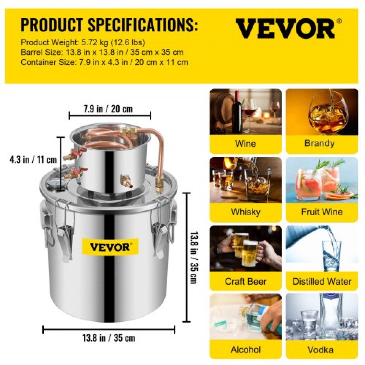 VEVOR Still Distillery Kit 36,3 L Kit απόσταξης αιθέριων ελαίων με αντλία νερού