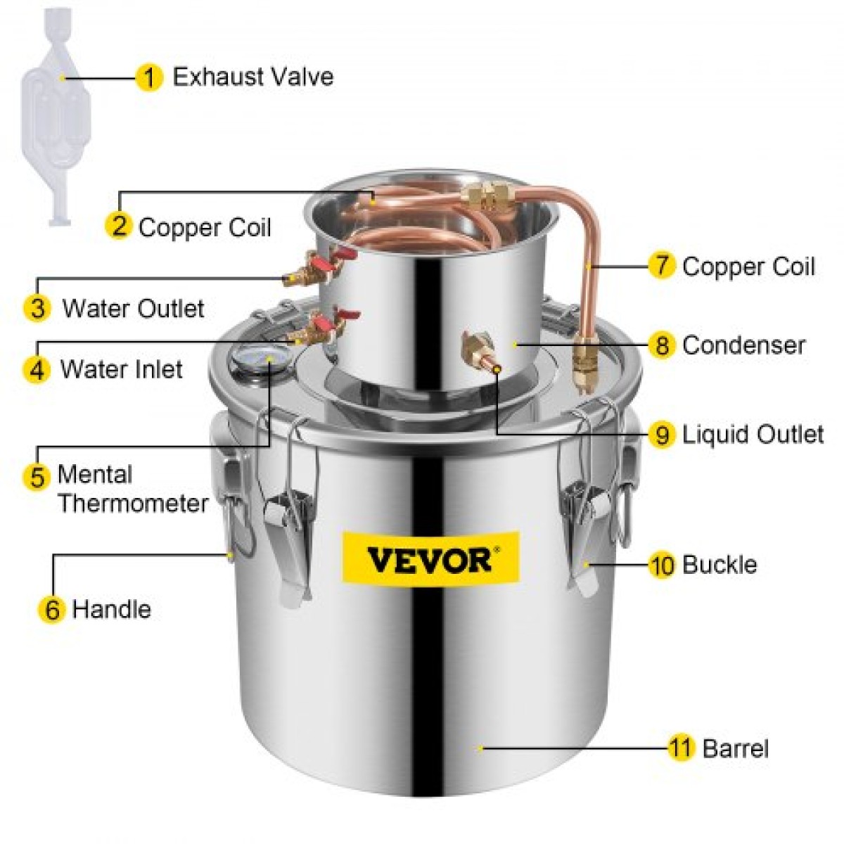 VEVOR Still Distillery Kit 36,3 L Kit απόσταξης αιθέριων ελαίων με αντλία νερού
