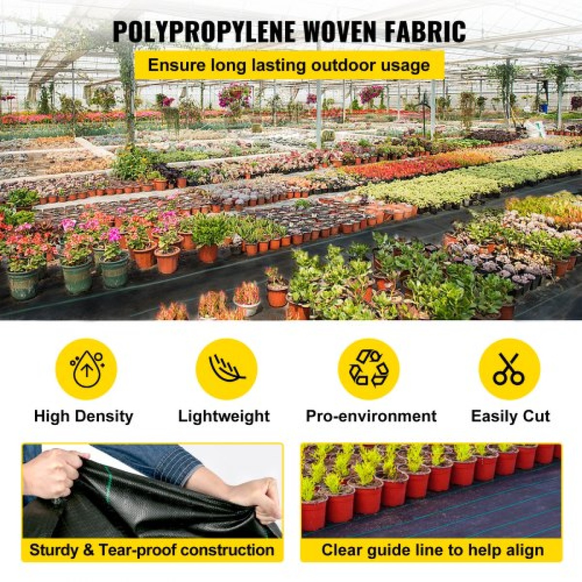 VEVOR 200 x 9144 cm Premium Weed Barrier Fabric Heavy Duty 90,7 g, Υφαντό ύφασμα ελέγχου ζιζανίων, Υψηλή διαπερατότητα καλό για παρτέρι, ύφασμα γεωύφασμα για το υπόστρωμα, κάλυμμα εδάφους από πολυαιθυλένιο