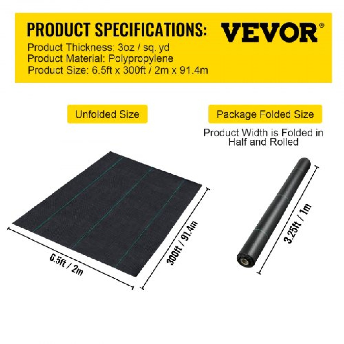VEVOR 200 x 9144 cm Premium Weed Barrier Fabric Heavy Duty 90,7 g, Υφαντό ύφασμα ελέγχου ζιζανίων, Υψηλή διαπερατότητα καλό για παρτέρι, ύφασμα γεωύφασμα για το υπόστρωμα, κάλυμμα εδάφους από πολυαιθυλένιο